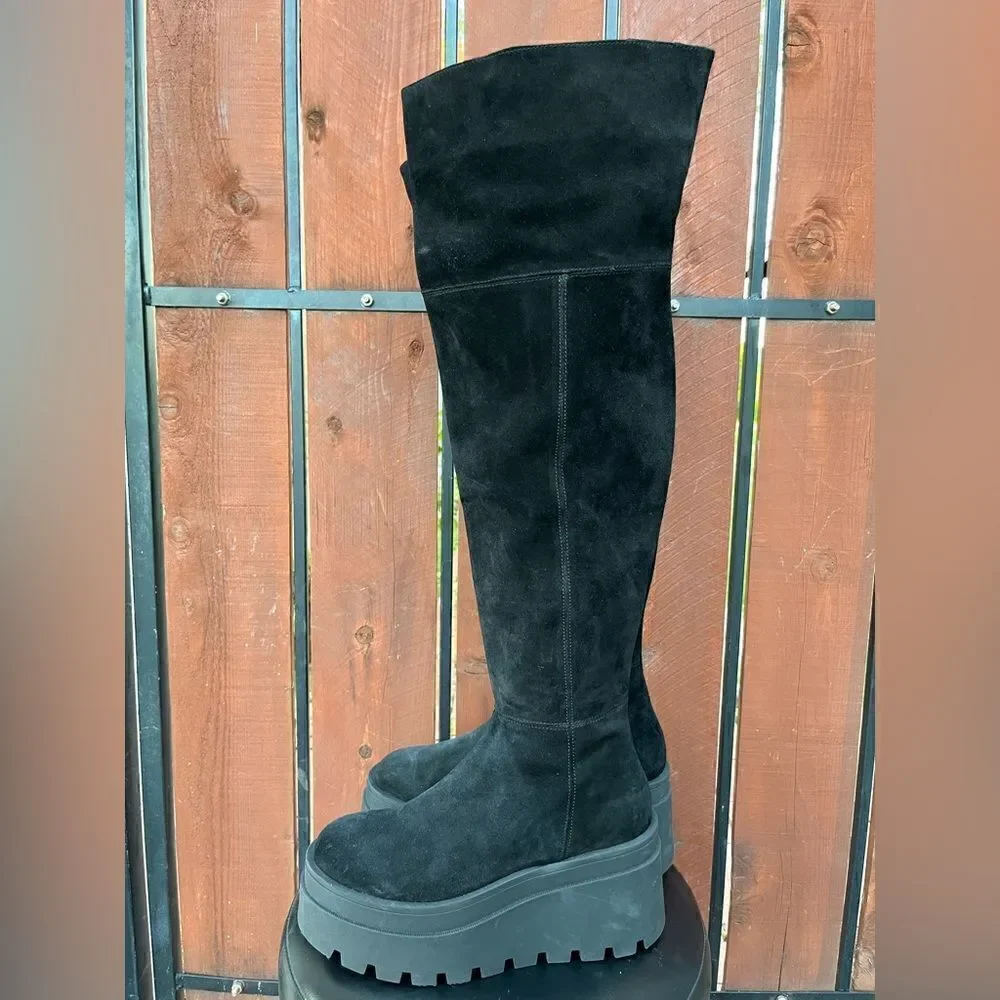 Free People London Calling Wedge Over The Knee Boots / Black size 38 - Picture 4 of 10